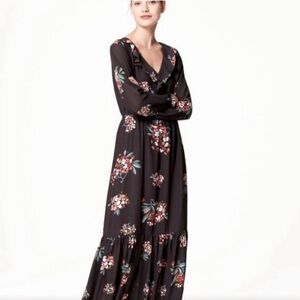 LOFT Floral Dark Gray Maxi Dress